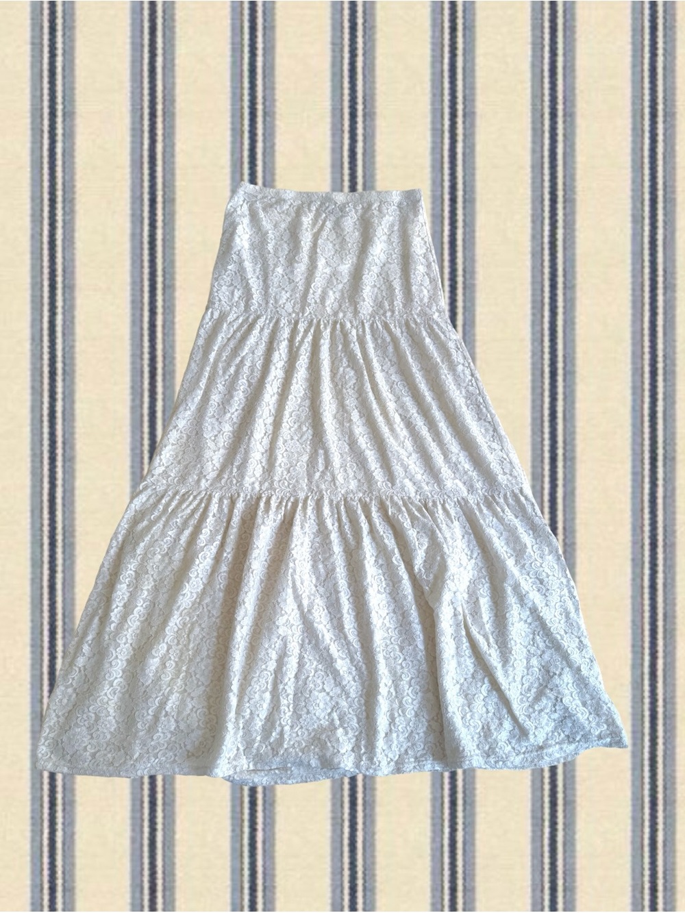 Afends White Lace Tiered Maxi Skirt